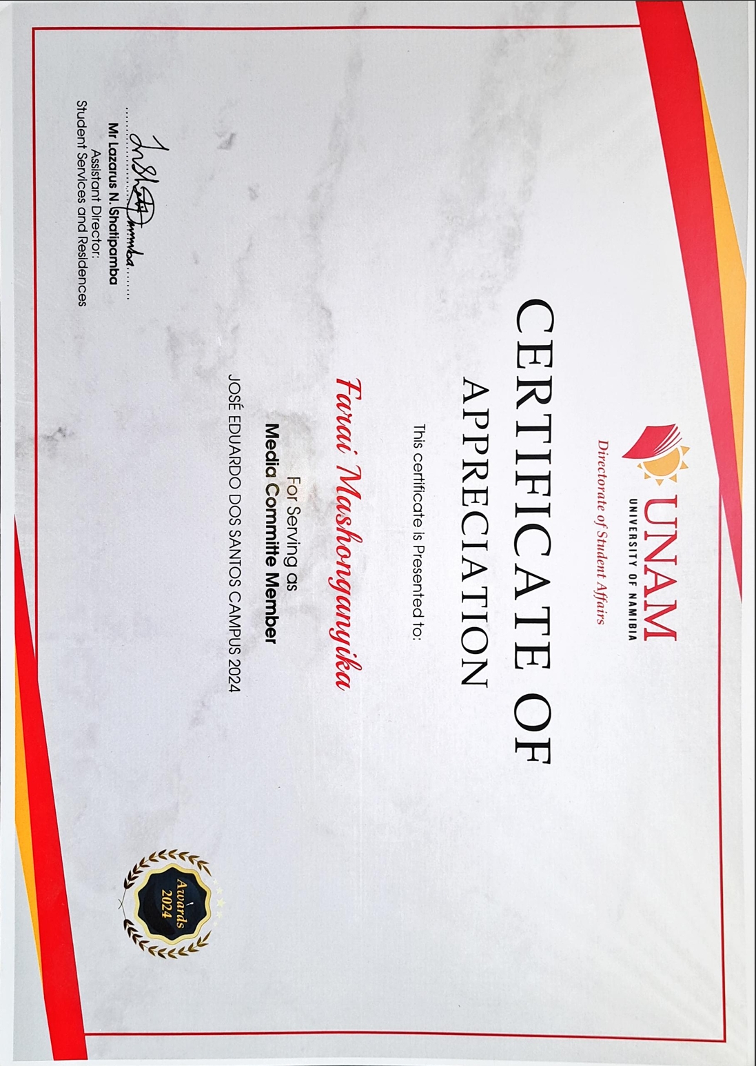 Media Committee Member Certificate